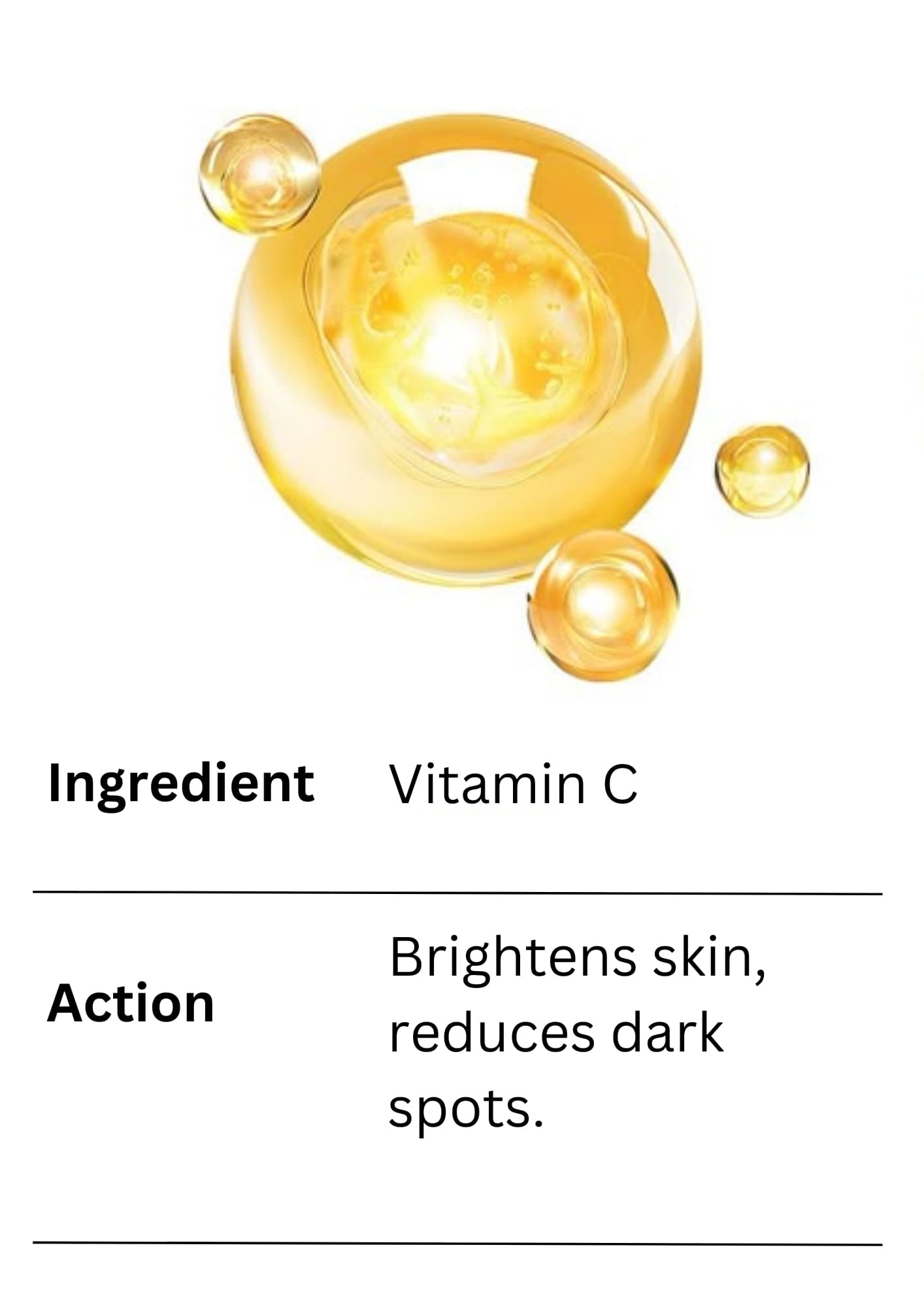 Golden Vitamin C serum droplet: brightens skin and reduces dark spots